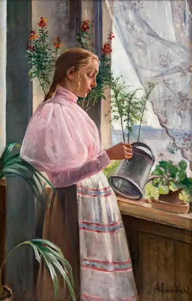 Lundahl, Amelie: Girl watering flowers