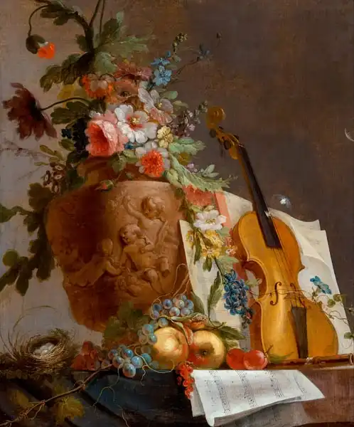 Bachelier, Jean Jacques: Nature morte avec des fleurs et un violon