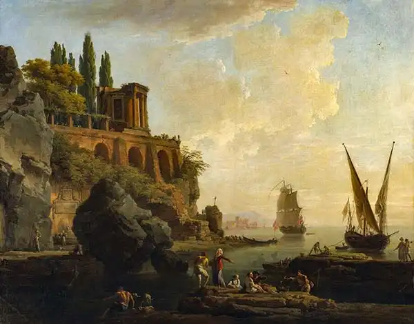 Vernet, Claude Joseph: Imaginary Landscape, Italian Harbour Scene