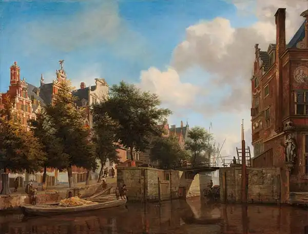 Heyden, Jan van der: Amsterdam City View with Houses on the Herengracht and the old Haarlemmersluis