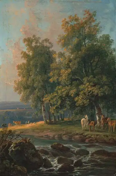 Barret, George, the elder: Horses and Cattle by a River