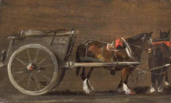 Constable, John: Un carro agricolo con due cavalli in bardatura: Uno studio per il carro in "Stour Valley and Dedham Village, 1814".