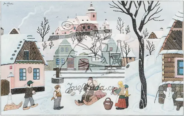 Lada, Josef: Sledding Children 1952