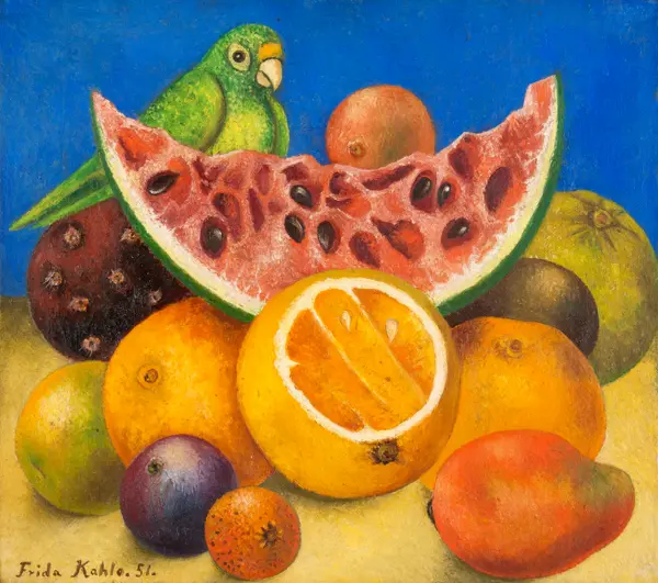 Kahlo, Frida: Bez názvu (Zátiší s papouškem a ovocem)