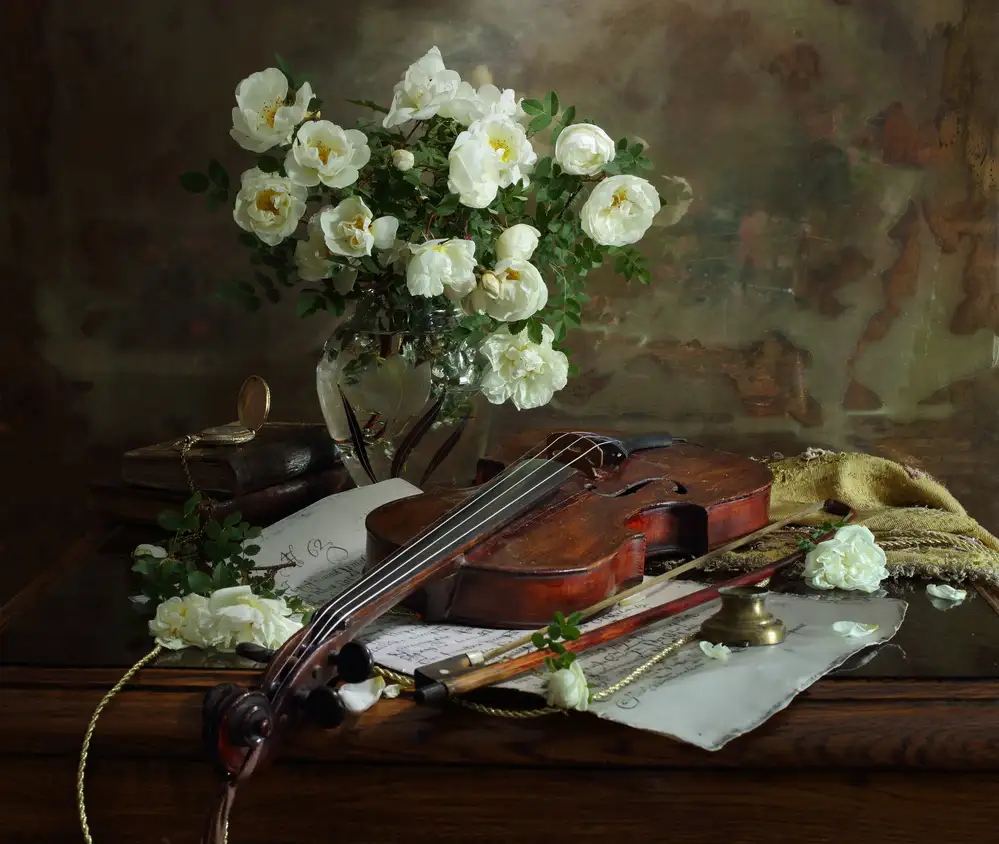 Morozov, Andrey: Natura morta con violino e rose