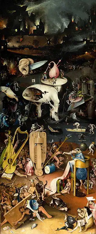 Bosch, Hieronymus: Zahrada pozemských rozkoší - peklo, zatracení (pravá část)