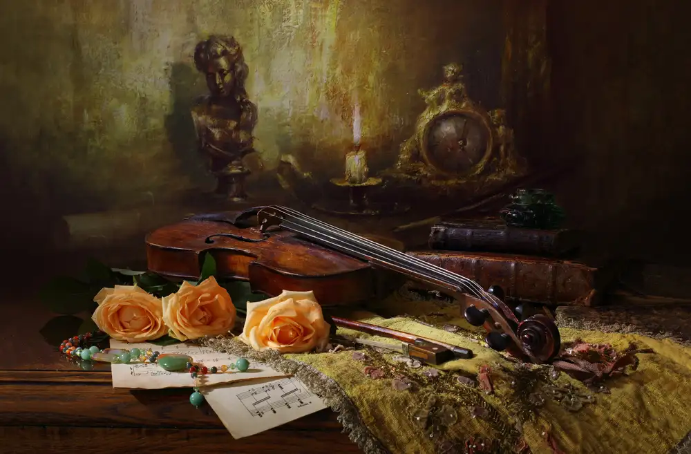 Morozov, Andrey: Natura morta con violino e rose