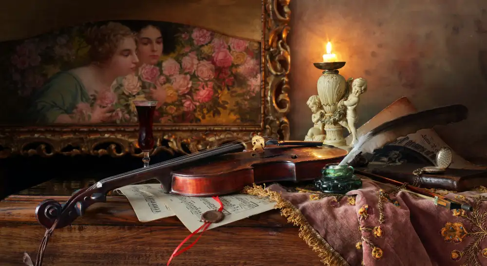 Morozov, Andrey: Natura morta con violino e foto