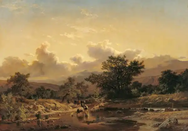 Haes, Carlos de: Landscape with Cattle near a River
