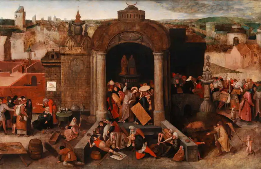 Brueghel, Pieter (st.): Ježíš vyhání obchodníky z chrámu