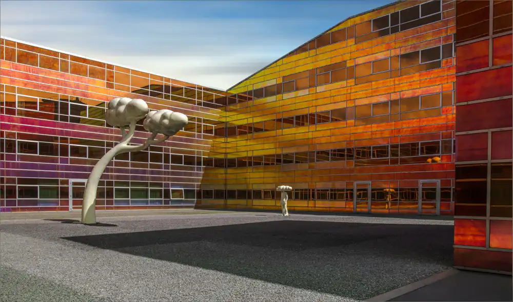 Claes, Gilbert: edificio a specchi multicolori