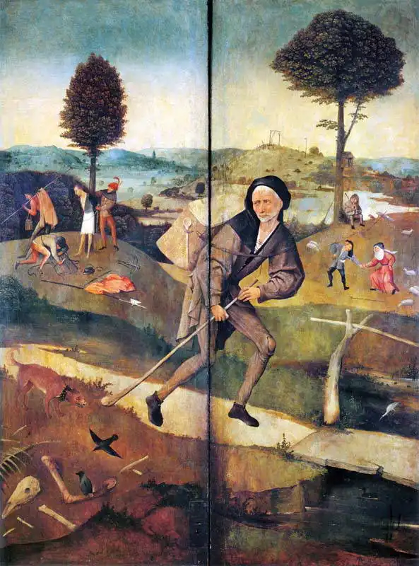 Bosch, Hieronymus: Poutník (Cesta života) - zavřený triptych Vůz sena