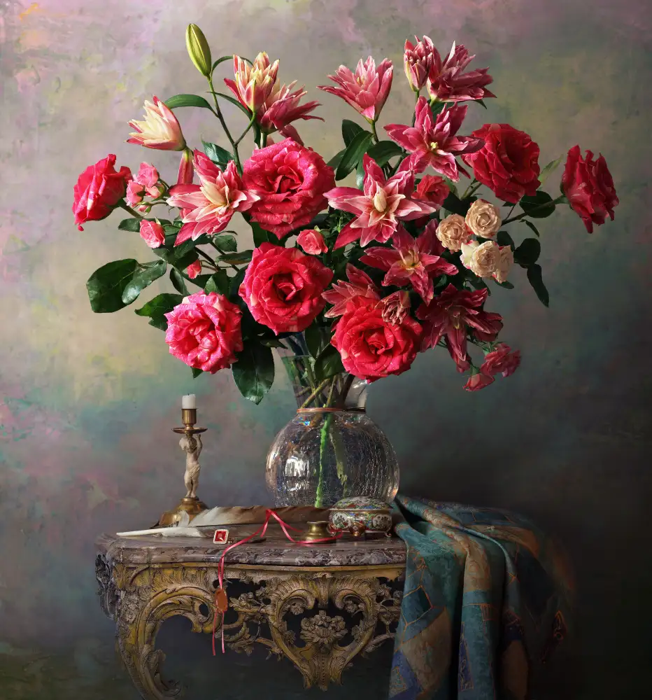 Morozov, Andrey: Stillleben mit Rosen und Lilien