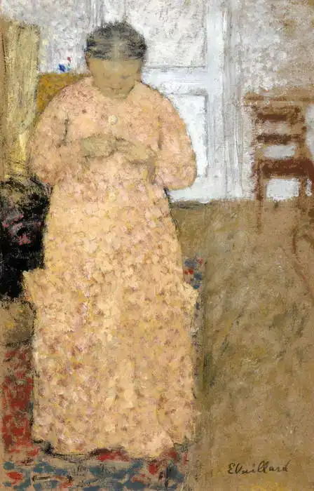 Vuillard, Edouard: Žena v růžovém při pletení