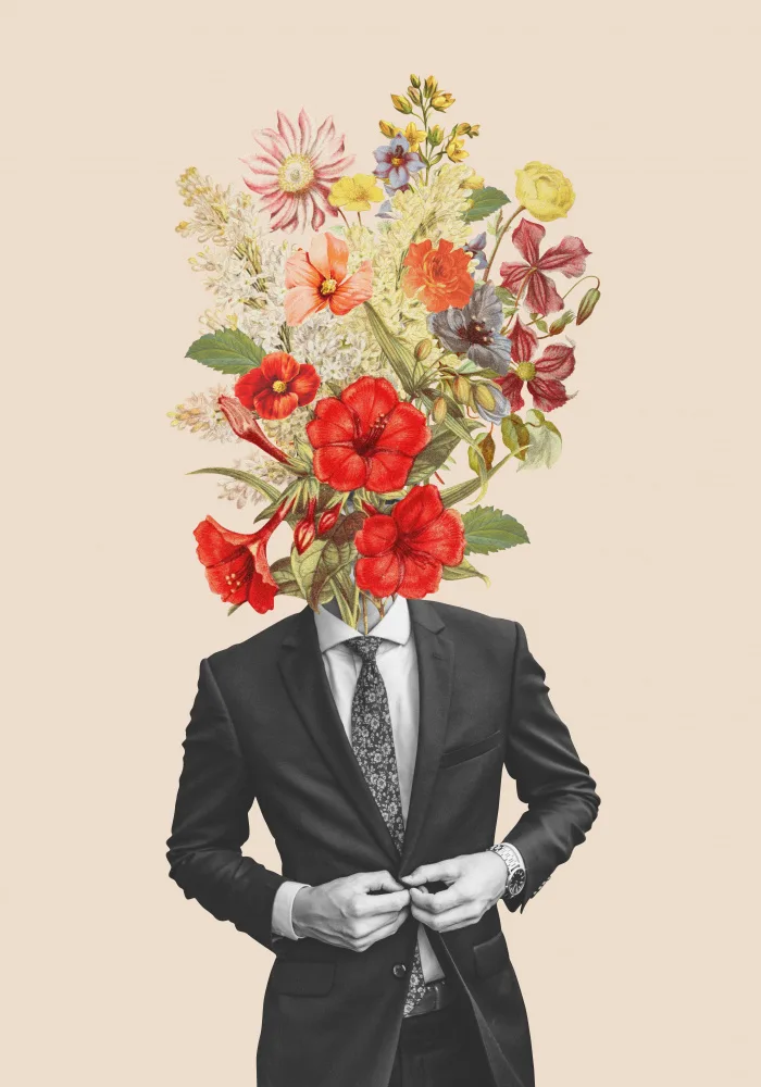 Studio, Floral Frida: Homme aux fleurs rouges