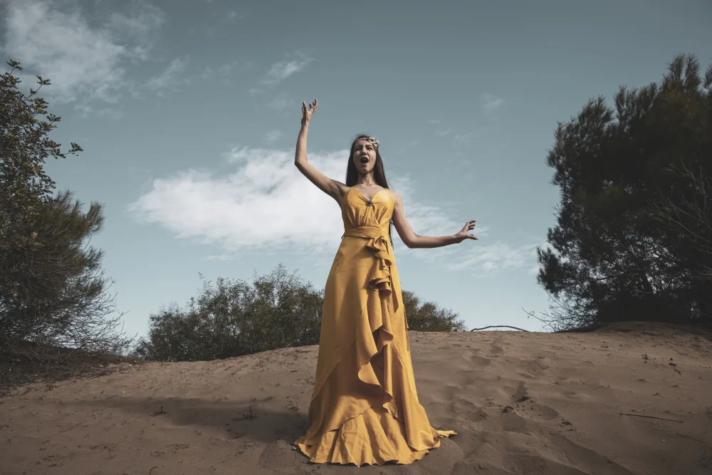 akyurt, engin: donna in abito giallo