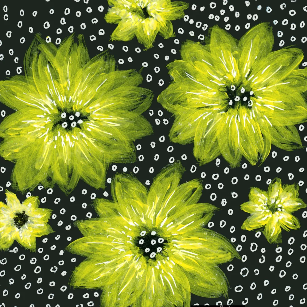Channell, Michele: Chiffon-Blumen-Gelb-Aquarell