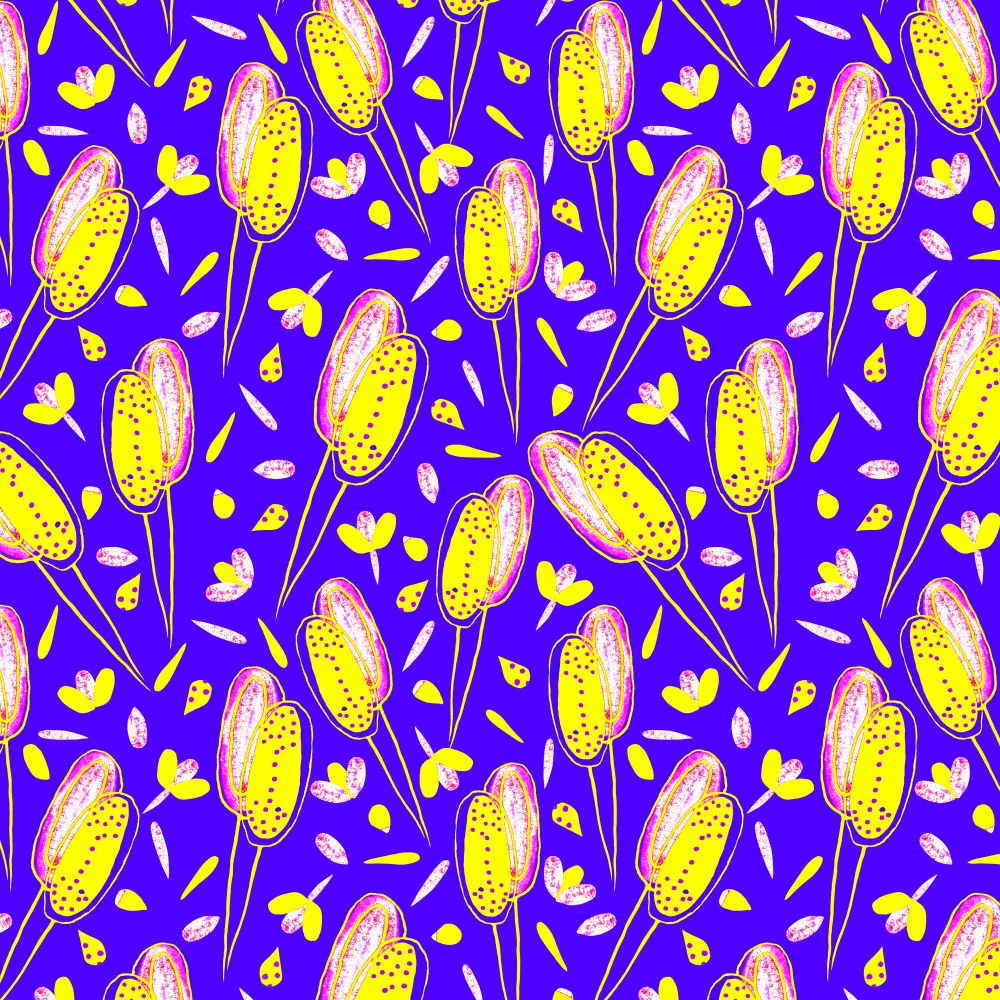 Channell, Michele: Blumenpaar Lavendelgelb auf Blau