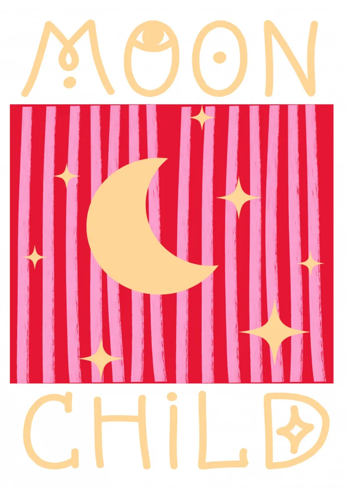 Art, Digital Grace: Enfant Lune Rose et Rouge