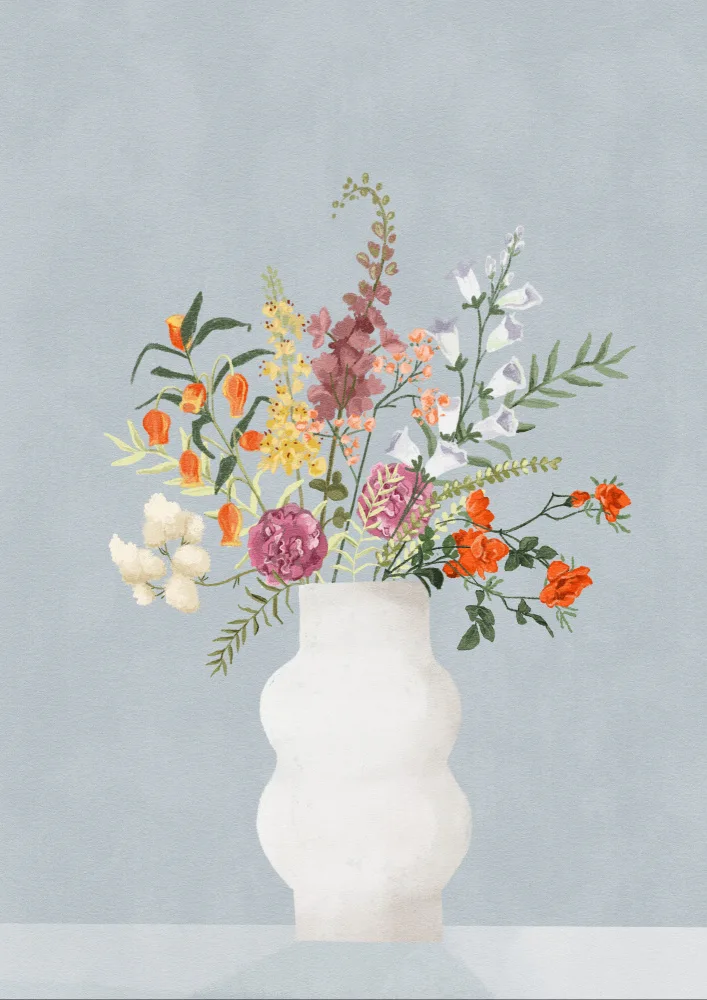 Blauw, Goed: Blumen in Vase,blau