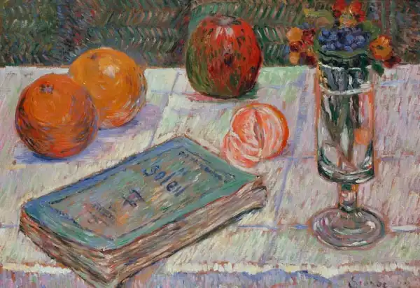 Signac, Paul: Nature morte avec un livre et des oranges