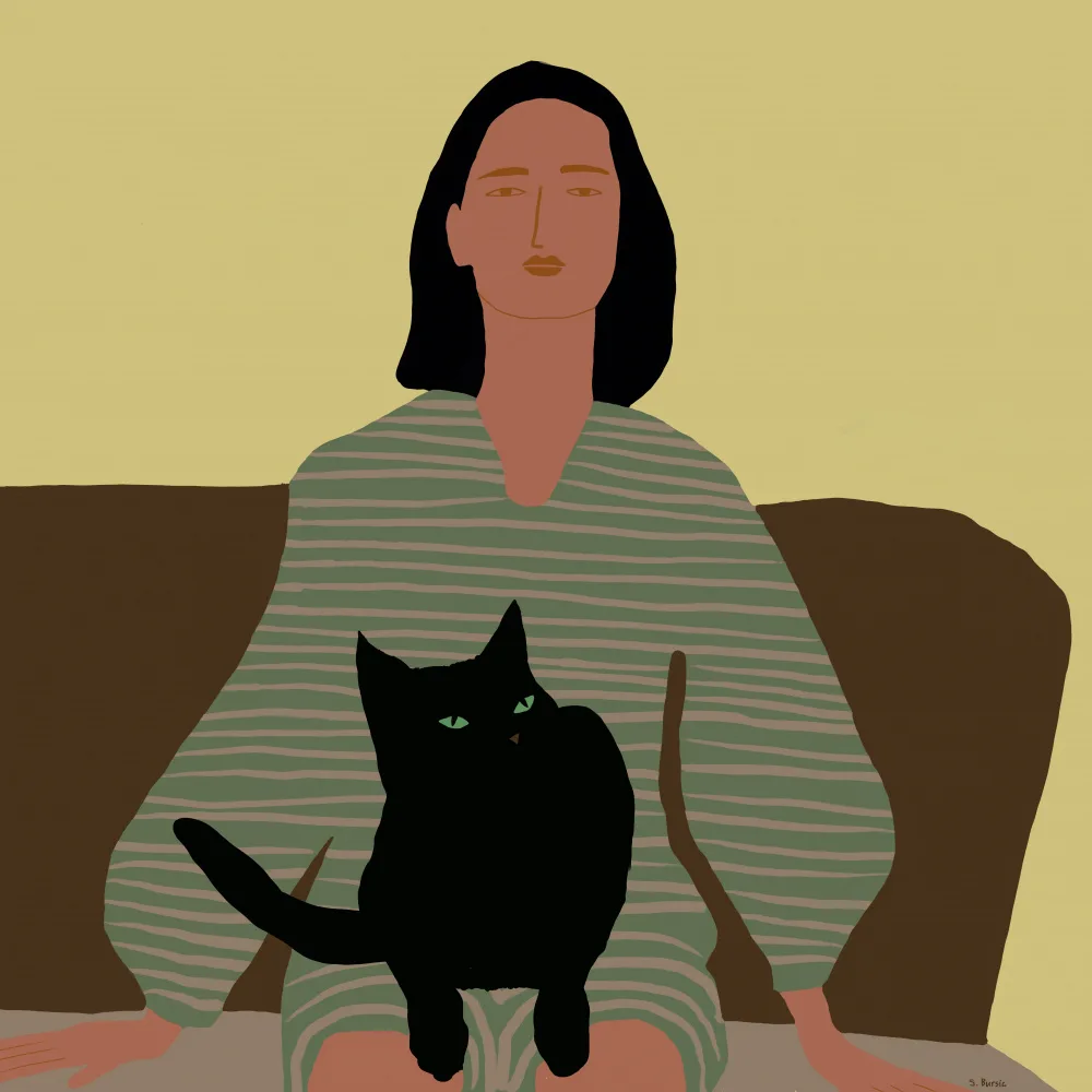 Bursic, Sharyn: Dame assise avec un chat noir.