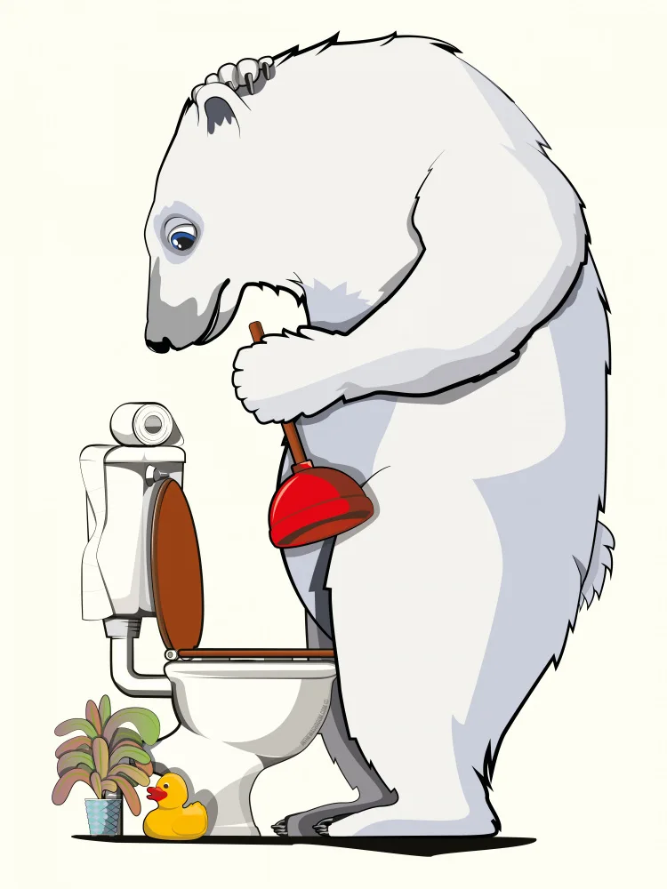 Washroom, The In: Polar Bear Unblocking Toilet
