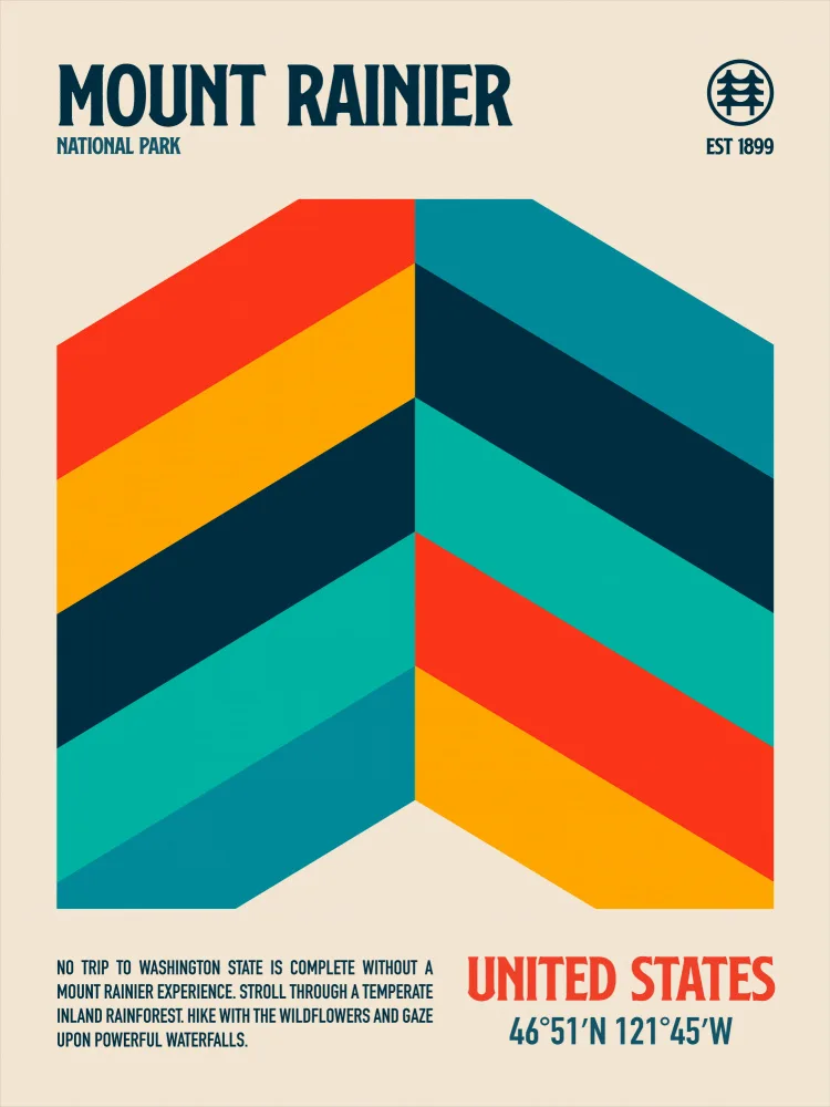 Retrodrome: Affiche de voyage du parc national du Mont Rainier