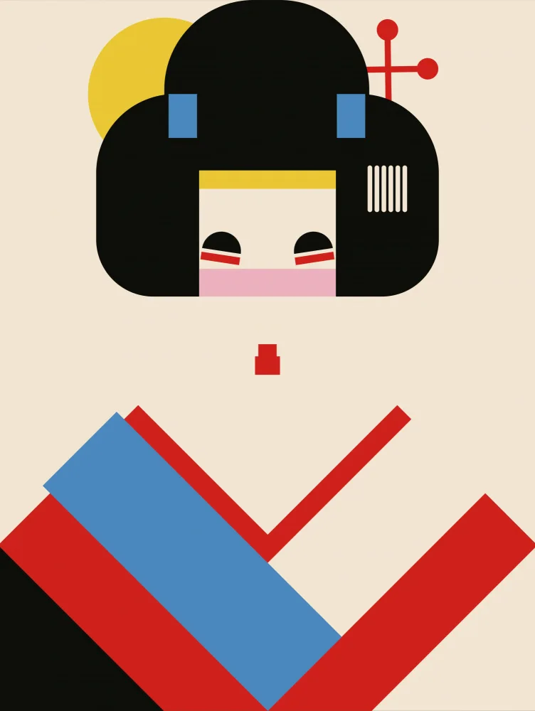 Retrodrome: Illustration Géométrique Fille Geisha