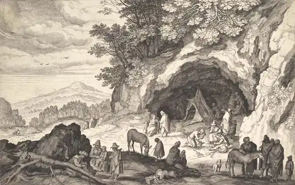 Sadeler, Aegidius: Hornatá krajina se skupinou cikánů