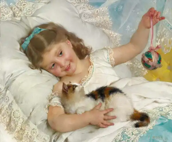 Munier, Émile: Jeune fille et chat