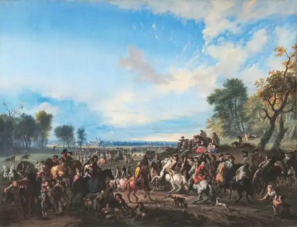 Huchtenburgh, Jan van: William III. oranžský před královským křeslem Bonna v roce 1673