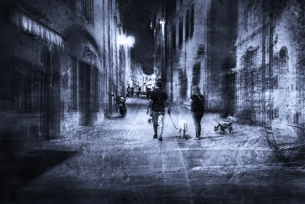 Quaglia, Nicodemo: Cammina nel vicolo con i cani
