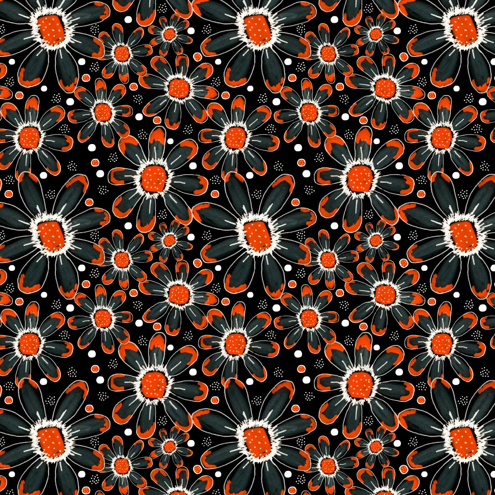 Channell, Michele: Coole Blumen Orange auf Schwarz