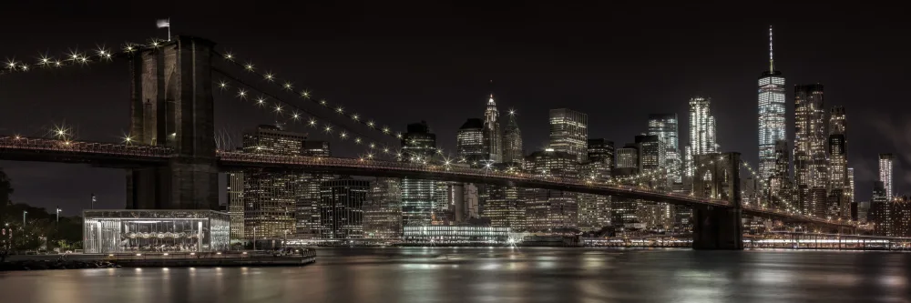 Viola, Melanie: MANHATTAN SKYLINE & BROOKLYN BRIDGE Idyllische Nachtlandschaft