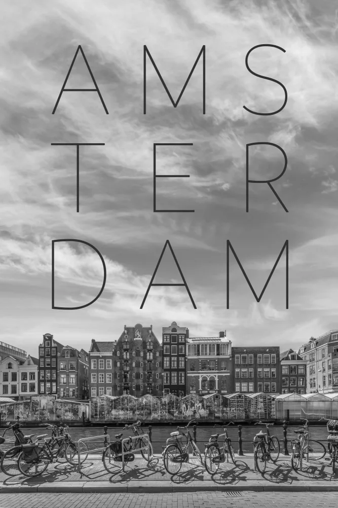 Viola, Melanie: AMSTERDAM Singel-Kanal mit Blumenmarkt | Text & Skyline