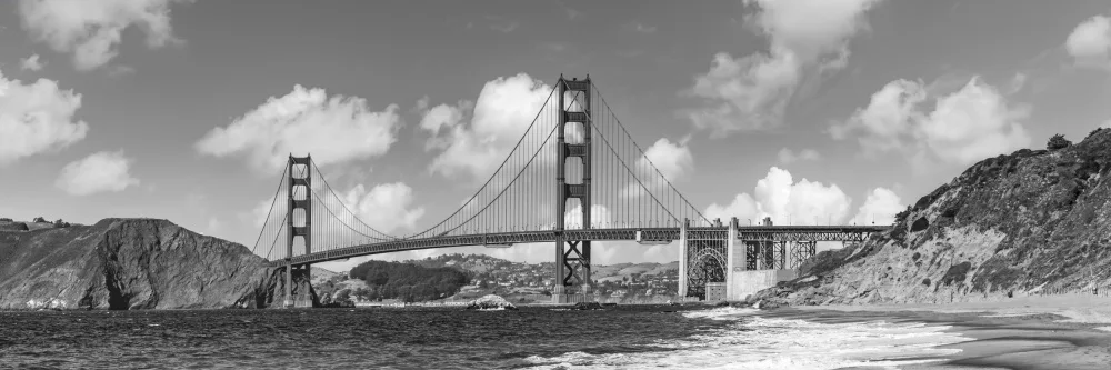 Viola, Melanie: GOLDEN GATE BRIDGE Baker Beach Panoramablick | Einfarbig