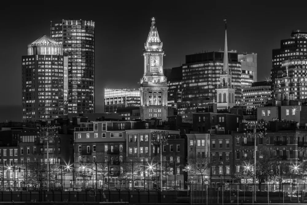 Viola, Melanie: BOSTON Skyline serale monocromatico del North End e del quartiere finanziario