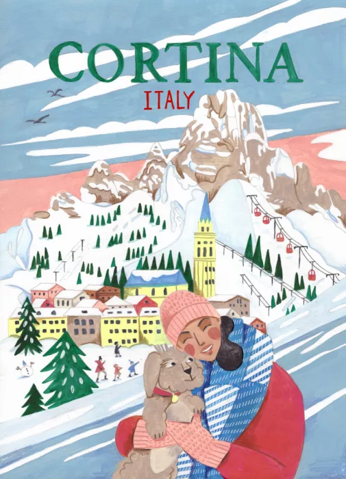 Müller, Bonne Caroline: Affiche de voyage Femme à Cortina, Italie