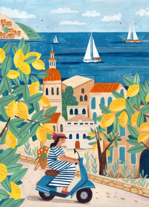 Müller, Bonne Caroline: Affiche de voyage femme sur la côte d