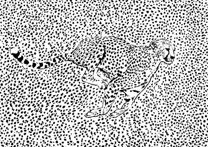Kaminski, Carlo: Guépard au sprint avec motif pointilliste