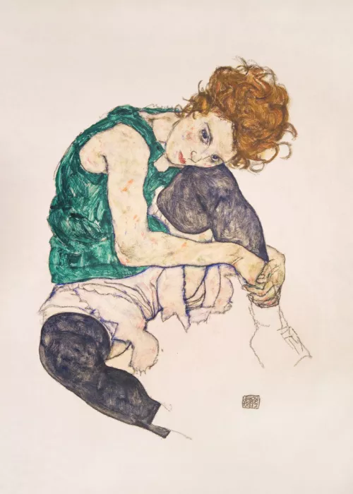 Schiele, Egon: Sedící žena se zdviženými nohami