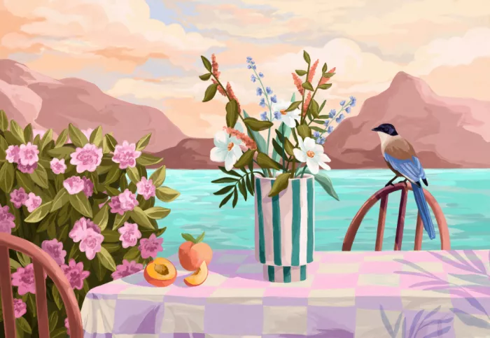 Blauw, Goed: Soirées couleur pêche
