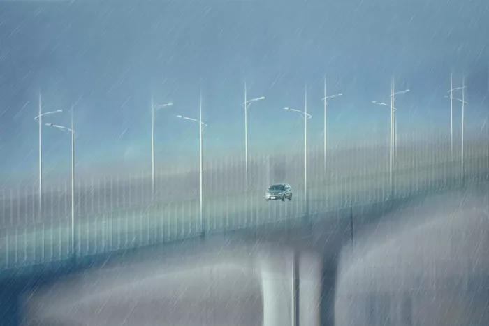 (蔡明倫), Tsai MingLun: Auto auf dem Viadukt