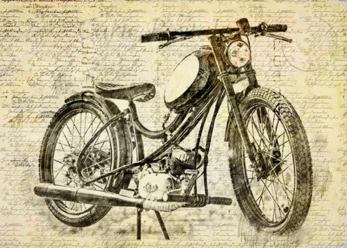 studio, senja Lembayung: Vieja motocicleta