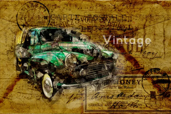 studio, senja Lembayung: Postal Coche Retro Grunge