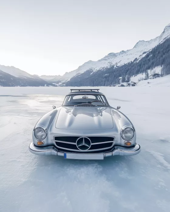 IV, Studio Pictufy: Retro stříbrné auto na zamrzlém jezeře