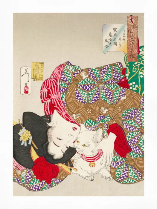 Yoshitoshi, Tsukioka: Frau mit Haustierkänguru, Kansei-Ära (1888), Rand, von Tsukioka Yoshitoshi