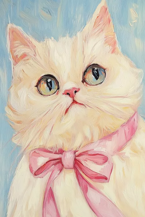 Prints, Art Melloi: Růžová mašle, bílá kočka