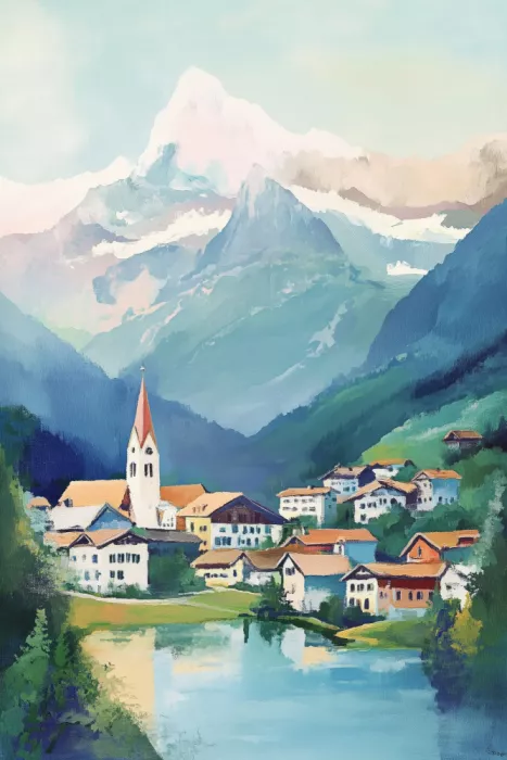Prints, Art Melloi: Grindelwald Švýcarsko Malba